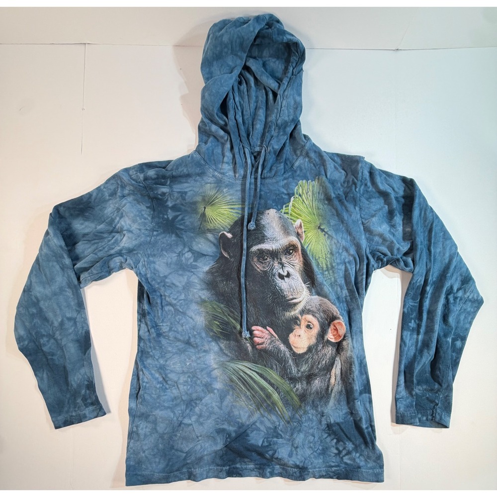 The Mountain Chimpanzee Mother Baby Blue Tie Dye Hoodie T-Shirt Mens Small S